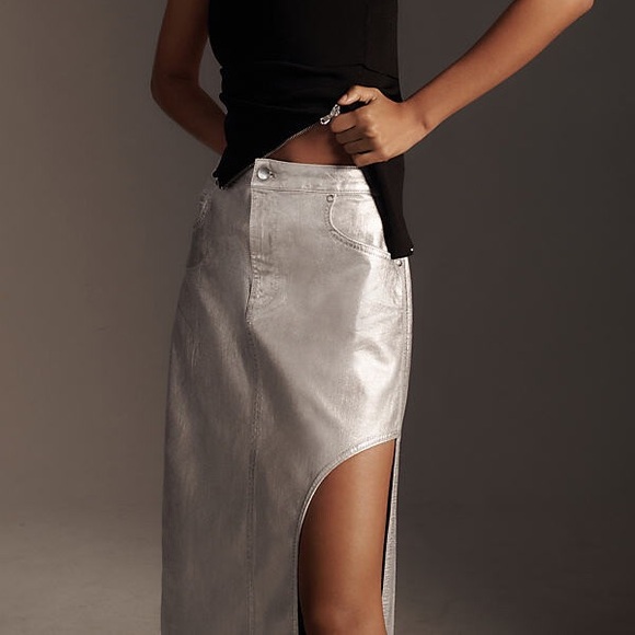 Anthropologie Pilcro Side-Slit Maxi Skirt-Silver-Size 8-NWT - Picture 4 of 8